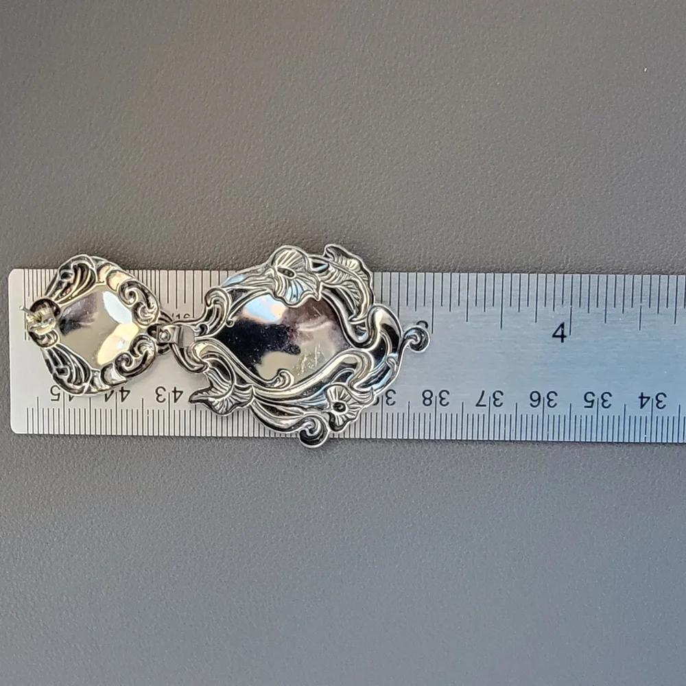 Statement Silver-Tone Art Nouveau Revival Earrings – Ornate Floral Scroll Design